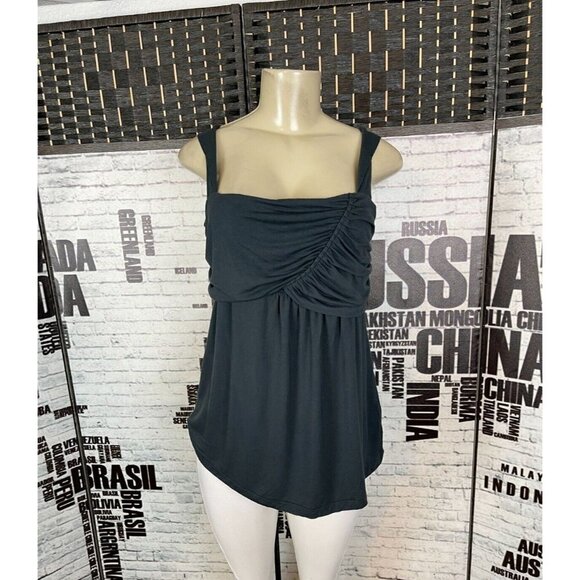 Gap L Charcoal Gray Draped Neckline Ruched Strappy Detail Camisole Top - Picture 1 of 4